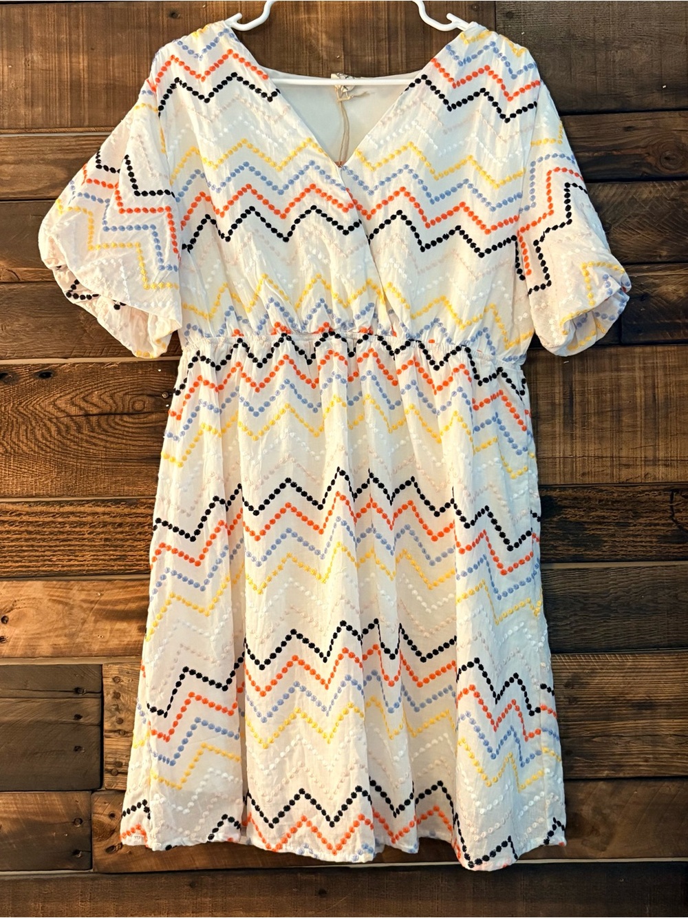 White Chevron Dot Summer Dress with Multicolor Zigzag - Grace & Emma